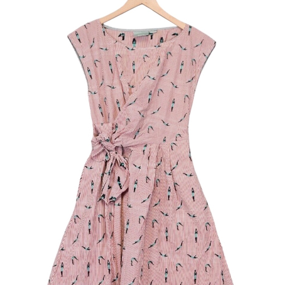 Anthropologie Maeve Bathing Beauty Dress Size 2 Red White Striped Cap Sleeve